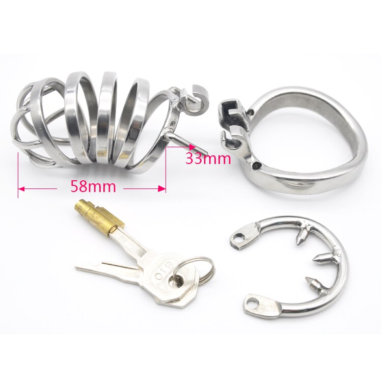 Male Stainless Steel Cock Cage with Penis Barbed Ring