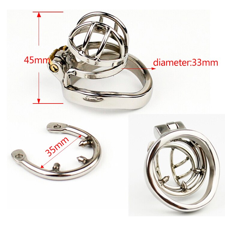 Male Stainless Steel Cock Cage with Penis Barbed Ring